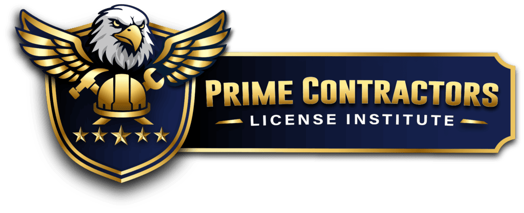 Prime Contractors License Institute logo with eagle and construction helmet.