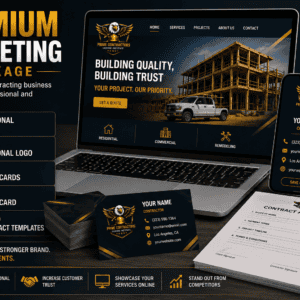 Prime Contractors License Institute marketing package showcasing construction and branding tools.